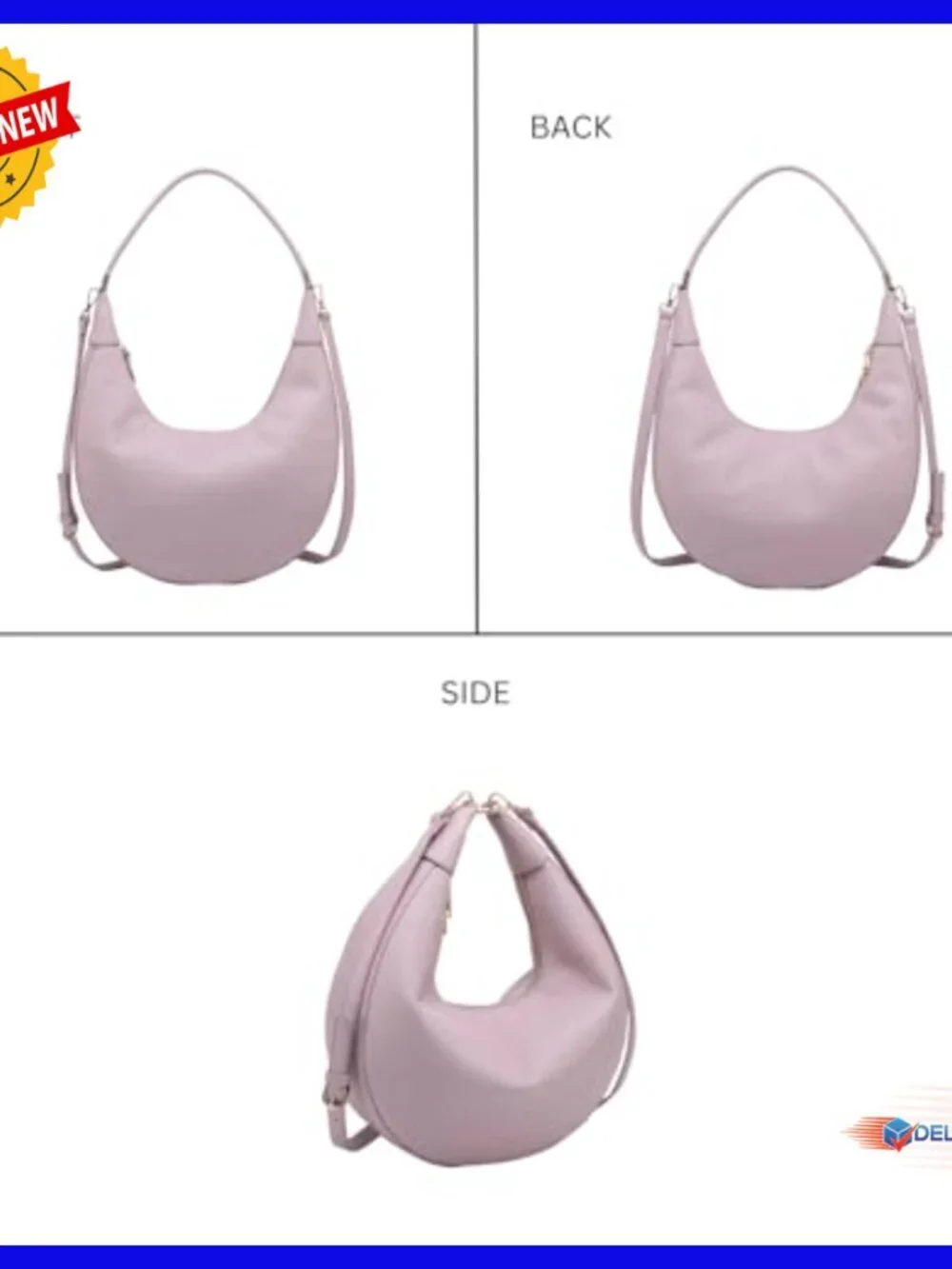 Vegan Leather Crossbody Hobo Bag with Adjustable Straps and Zipper Closure